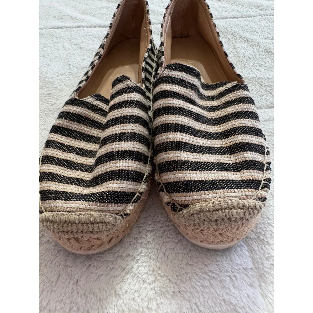 Nine West Striped Espadrille Loafers Black Cream Womens 9M Platform